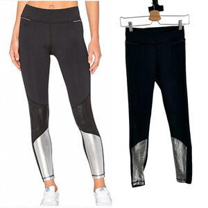 Alala Blocked Ankle Running Tights/Leggings Metallic Silver‎ Black Size XS